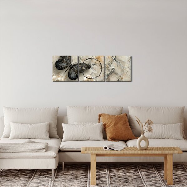 Obraz - Mramorové pozadí s motýli (s hodinami) (90x30 cm)