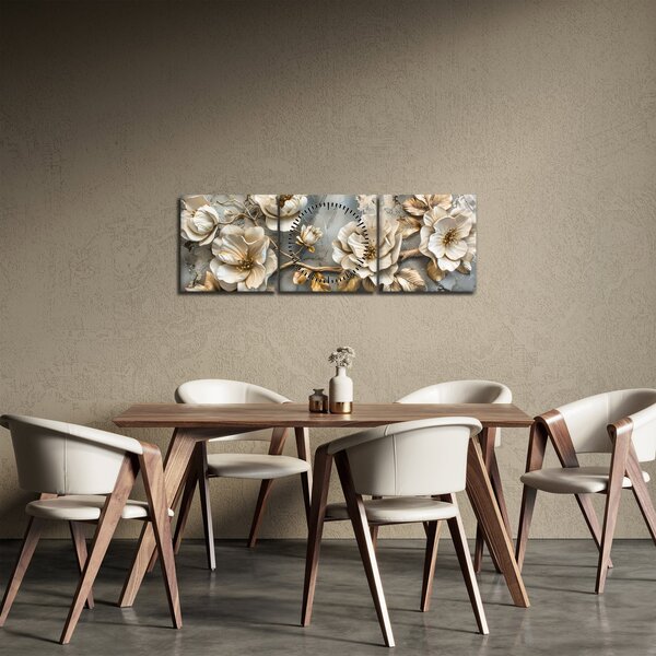 Obraz - Mramorové pozadí s květy (s hodinami) (90x30 cm)