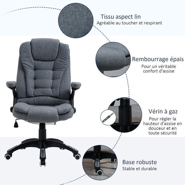 Vinsetto Ergonomická Kancelářská Židle S Houpací Funkcí, Plynule Nastavitelná Výška a Polstrované Opěrky Rukou Šedá | Aosom