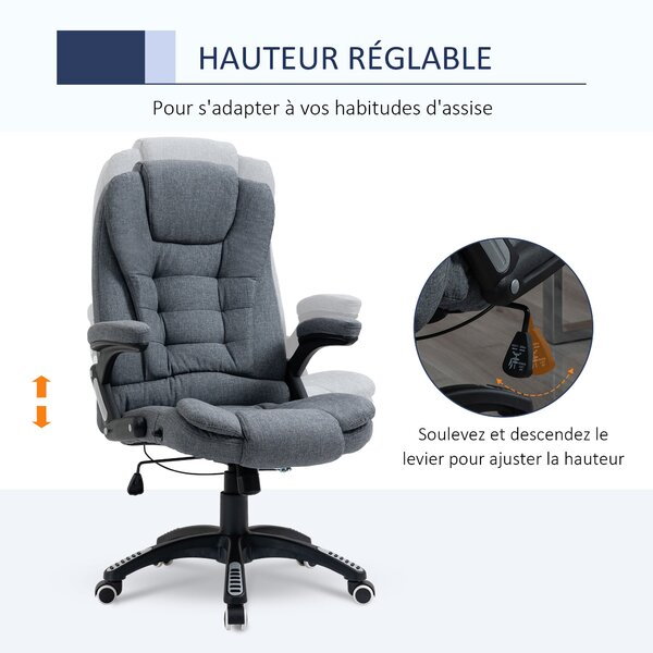 Vinsetto Ergonomická Kancelářská Židle S Houpací Funkcí, Plynule Nastavitelná Výška a Polstrované Opěrky Rukou Šedá | Aosom