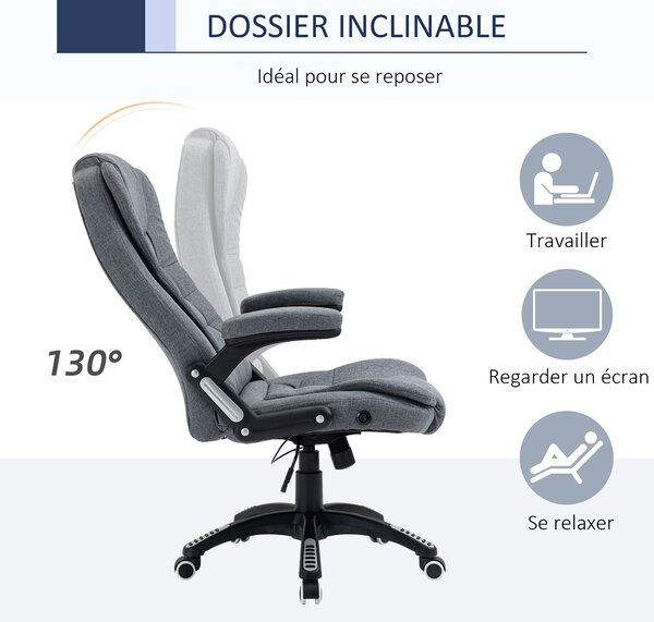 Vinsetto Ergonomická Kancelářská Židle S Houpací Funkcí, Plynule Nastavitelná Výška a Polstrované Opěrky Rukou Šedá | Aosom