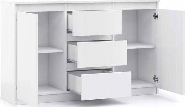 VBChome Komoda 120 x 35 x 75 cm se zásuvkami a 2 dvířky Bílá - grafit Bezúchytková komoda Víceúčelová skříňka do předsíně Ložnice