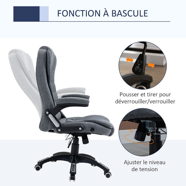 Vinsetto Ergonomická Kancelářská Židle S Houpací Funkcí, Plynule Nastavitelná Výška a Polstrované Opěrky Rukou Šedá | Aosom