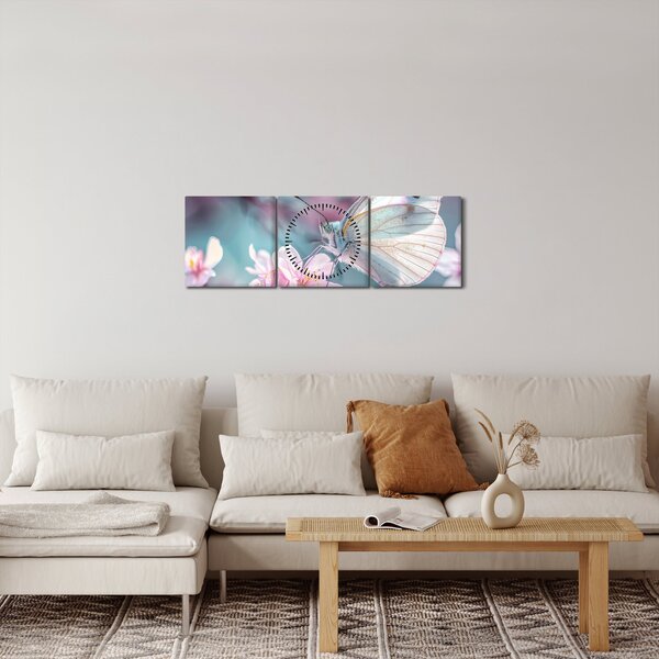 Obraz - Motýl na třešni (s hodinami) (90x30 cm)