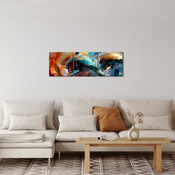 Obraz - Malba delfínů (s hodinami) (90x30 cm)