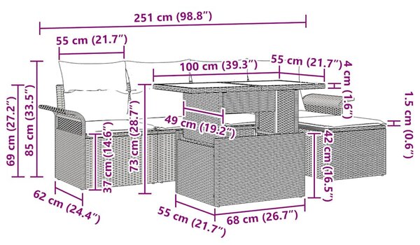 Sada zahradních pohovek 6 ks Světle šedá 3357005