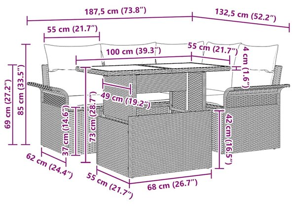 Sada zahradních pohovek 5 ks Béžová [Syntetika]: Poly Ratan 3357013