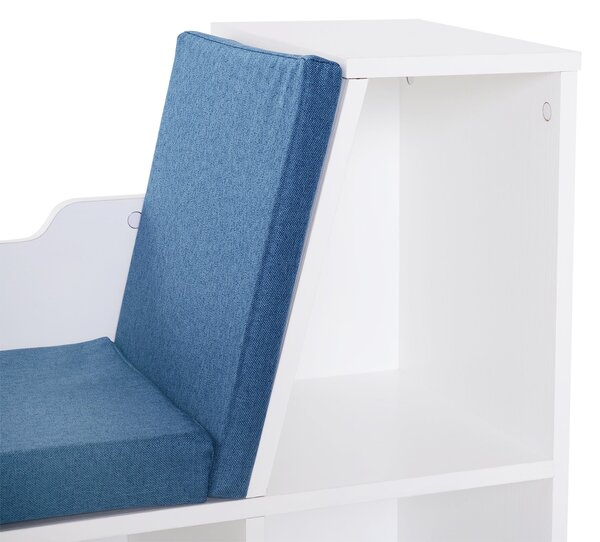 HOMCOM Knihovna s lavicí 2 v 1 Moderní design 6 oddílů 3 polštáře 102Š x 30H x 61V cm Bílá Modrá | Aosom