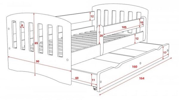 Dětská postel CLASSIC bez šuplíku - bílá 160x80 cm