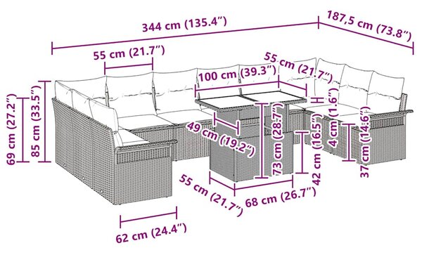 Sada zahradních pohovek 11 ks Béžová Poly Ratan 3357093