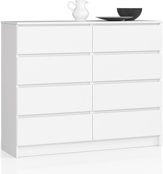 BDW, komoda s 8 zásuvkami, 120x99x40 cm, velký úložný prostor, bílá barva