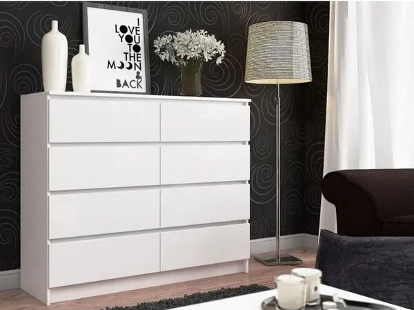 BDW, komoda s 8 zásuvkami, 120x99x40 cm, velký úložný prostor, bílá barva