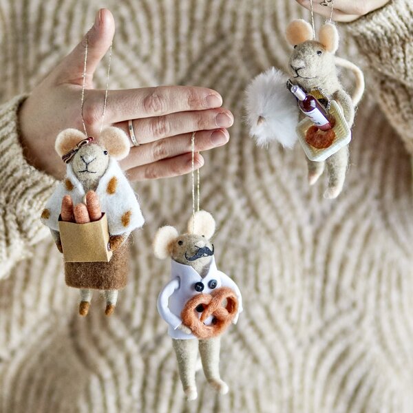 Vánoční ozdoba Myška Peo Nature Wool Myška s preclíkem