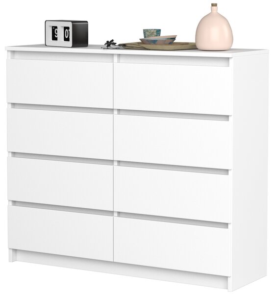 VBChome Komoda s 8 zásuvkami Bílá 120 x 39 x 105 cm Bezúchytková zásuvková komoda Dřevěná víceúčelová skříň Víceúčelová skříň do předsíně Ložnice