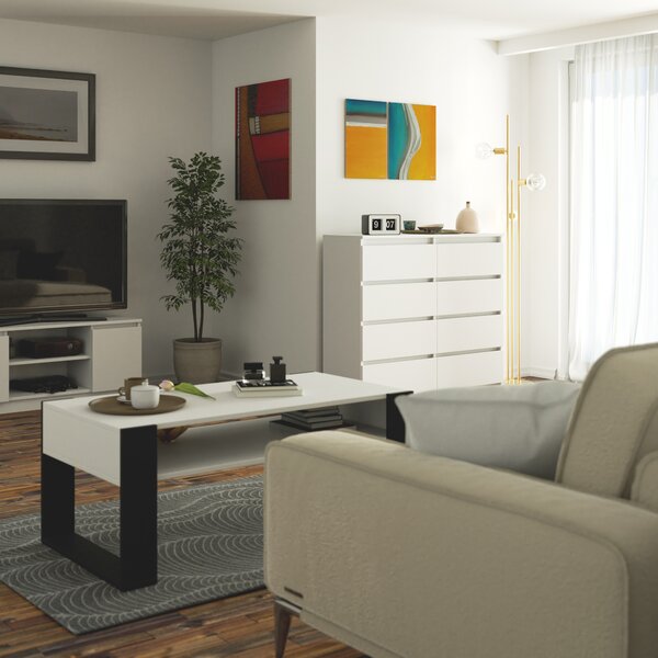 VBChome Komoda s 8 zásuvkami Bílá 120 x 39 x 105 cm Bezúchytková zásuvková komoda Dřevěná víceúčelová skříň Víceúčelová skříň do předsíně Ložnice