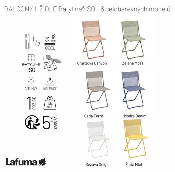 Sada BALCONY II – skládací stůl 120×70 cm + 4 ultra kompaktní židle | ColorBlock oranžová Canyon