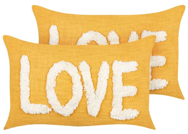 Sada 2 dekorativních polštářů LOVE Bavlna 30 x 50 cm Žlutá