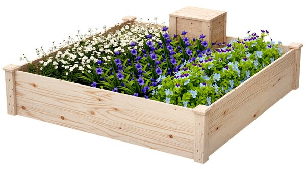 Outsunny Dřevěný Truhlík, venkovní čtvercový vyvýšený zahradní záhon s kompostérem, otevřený design, květinový záhon pro zeleninu a květiny na zahradě