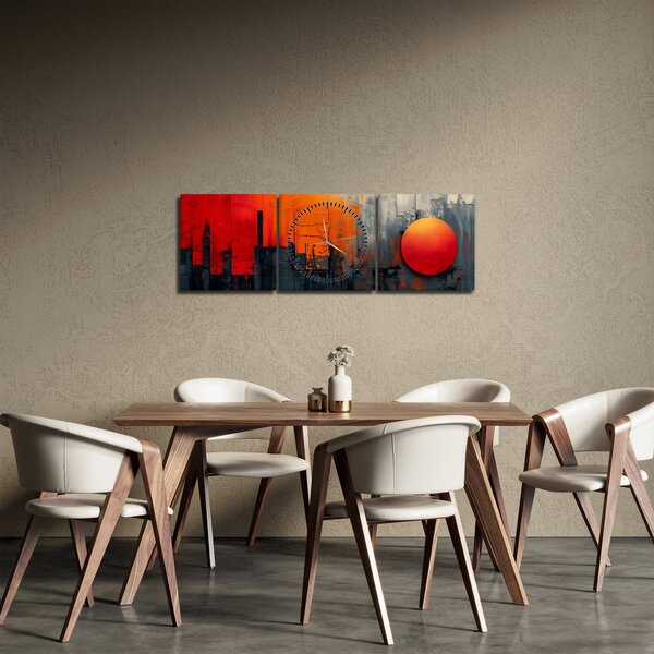 Obraz - Abstraktní malba města (s hodinami) (90x30 cm)