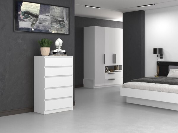 VBChome Komoda s 5 zásuvkami 70 x 40 x 110 cm bílá Bezúchytková komoda Víceúčelová skříňka do předsíně Ložnice Obývací pokoj Dětský pokoj Moderní bílá barva
