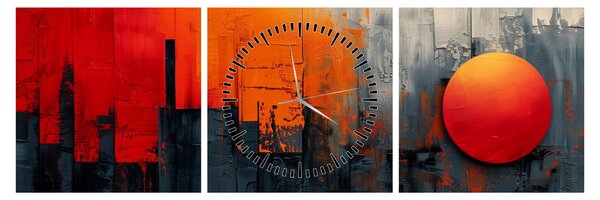 Obraz - Abstraktní malba města (s hodinami) (90x30 cm)