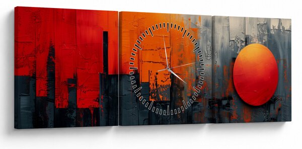 Obraz - Abstraktní malba města (s hodinami) (90x30 cm)