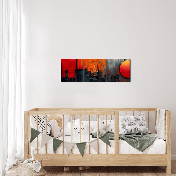 Obraz - Abstraktní malba města (s hodinami) (90x30 cm)
