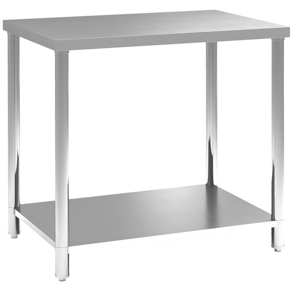 HOMCOM Pracovní stůl z nerezové oceli - Přípravný stůl do kuchyně se 2 policemi, Pracovní stůl do garáže, na zahradu, 90 x 60 x 86 cm, Stříbrný | Aoso