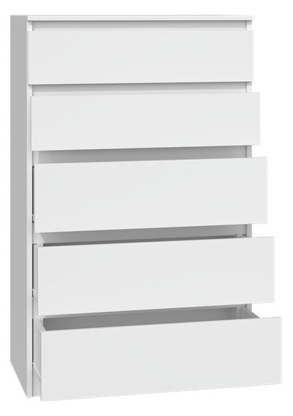 VBChome Komoda s 5 zásuvkami 70 x 40 x 110 cm bílá Bezúchytková komoda Víceúčelová skříňka do předsíně Ložnice Obývací pokoj Dětský pokoj Moderní bílá barva