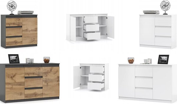 VBChome Komoda se 3 zásuvkami a 2 dvířky 120 x 35 x 75 cm Grafitová barva Bezúchytková komoda Víceúčelová skříňka do předsíně Ložnice Obývací pokoj Dětský pokoj