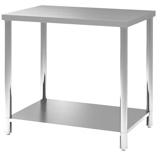 HOMCOM Pracovní stůl z nerezové oceli - Přípravný stůl do kuchyně se 2 policemi, Pracovní stůl do garáže, na zahradu, 90 x 60 x 86 cm, Stříbrný | Aoso