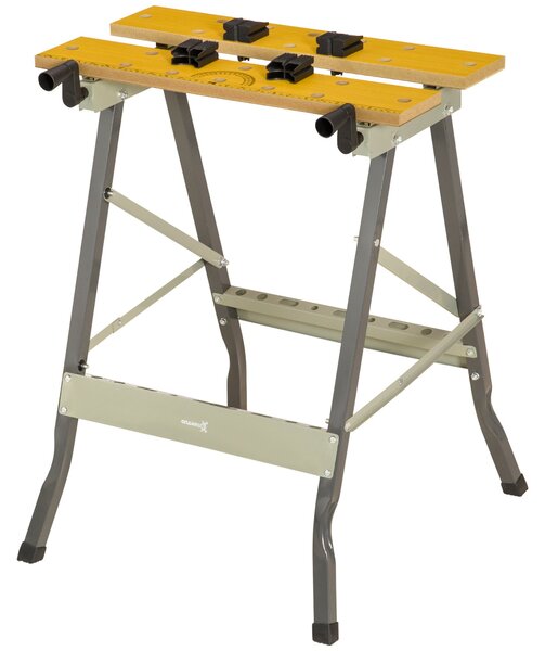 Skládací pracovní stůl DURHAND se 4 svorkami, 100 kg nosnost, ocelová konstrukce, pracovní deska pro dílnu, garáž a staveniště, 62,5x60,5x78,5 cm, šed