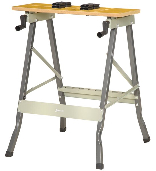 Skládací pracovní stůl DURHAND se 4 svorkami, 100 kg nosnost, ocelová konstrukce, pracovní deska pro dílnu, garáž a staveniště, 62,5x60,5x78,5 cm, šed