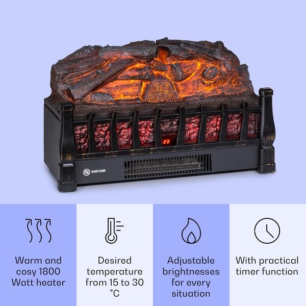 Elektrický krb Klarstein, elektrické ohřívače do obývacího pokoje a interiéru, elektrický krb s LED plameny, krb s ovládáním pomocí aplikace, ventilátorový ohřívač s časovačem, nastavitelný termostat, ohřívač 1800 W