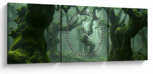 Obraz - Les prorostlý mechem (s hodinami) (90x30 cm)