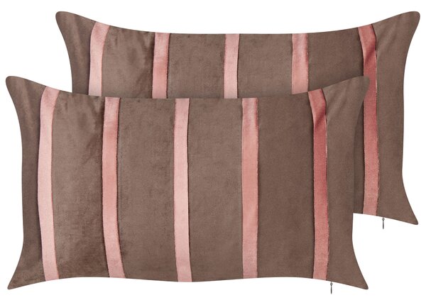 Sada 2 dekorativních polštářů CRODYLINE Umělý samet 35 x 60 cm Hnědá Pruhovaný vzor