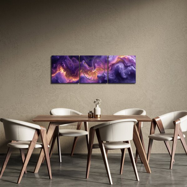 Obraz - Fialová mlhovina (s hodinami) (90x30 cm)