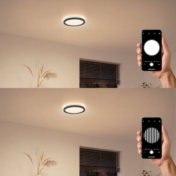 Philips LED stropní svítidlo Aio RD černé Ø 30 cm dálkové ovládání, stmívatelný, Černá, Chodba, kov, Moderní