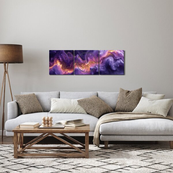 Obraz - Fialová mlhovina (s hodinami) (90x30 cm)