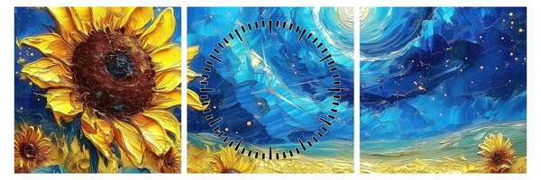Obraz - Malba slunečnic (s hodinami) (90x30 cm)
