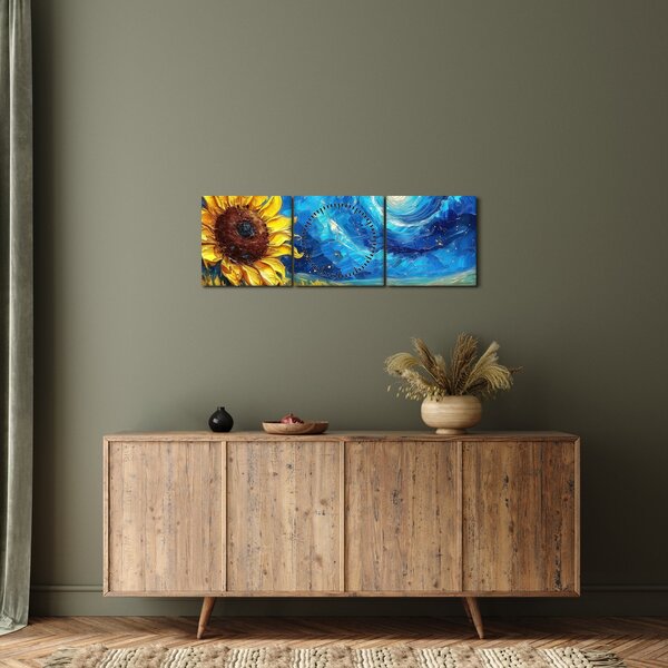 Obraz - Malba slunečnic (s hodinami) (90x30 cm)
