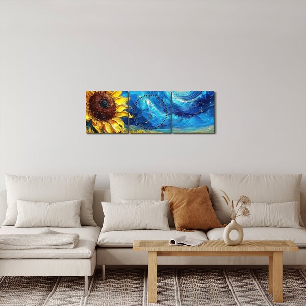 Obraz - Malba slunečnic (s hodinami) (90x30 cm)