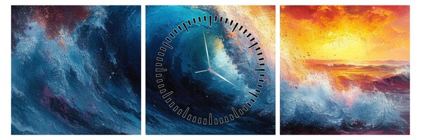 Obraz - Vlna v západu slunce (s hodinami) (90x30 cm)