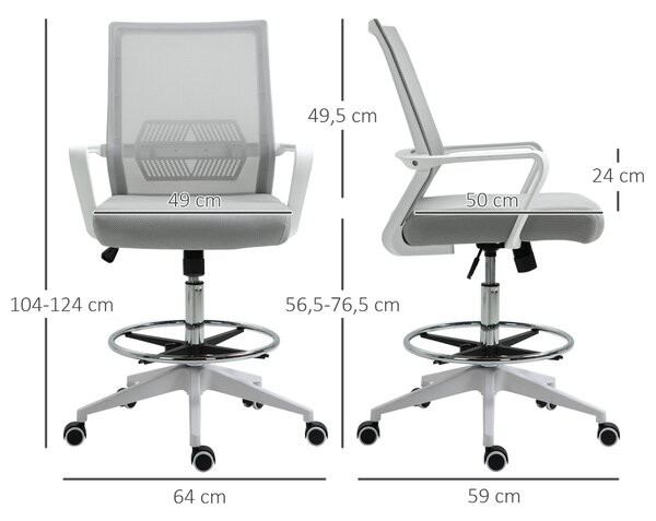 Vinsetto Výškově nastavitelná kancelářská židle - šedá a bílá, rozměry 64D x 59Š x 104-124V cm, otočná kancelářská stolička 360° | Aosom