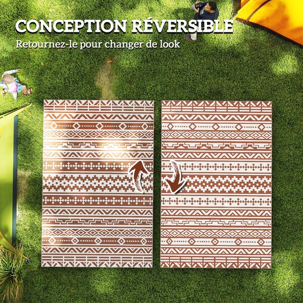 Reverzibilní venkovní koberec Outsunny 1,8 x 2,7 m, odolný vůči povětrnostním vlivům, geometrický vzor, zahrnuje tašku na přenášení, venkovní terasový
