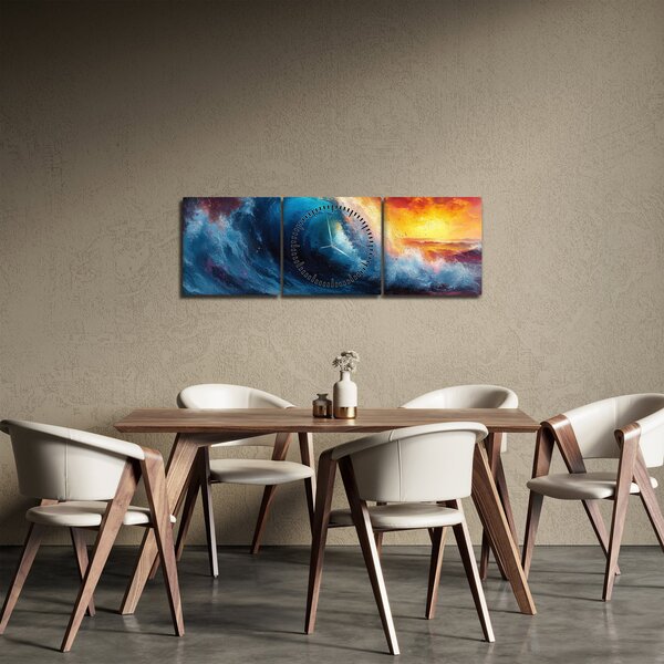 Obraz - Vlna v západu slunce (s hodinami) (90x30 cm)