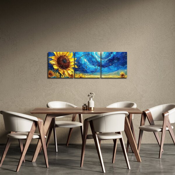 Obraz - Malba slunečnic (s hodinami) (90x30 cm)