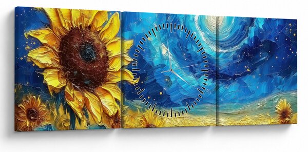Obraz - Malba slunečnic (s hodinami) (90x30 cm)