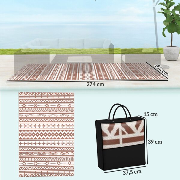 Reverzibilní venkovní koberec Outsunny 1,8 x 2,7 m, odolný vůči povětrnostním vlivům, geometrický vzor, zahrnuje tašku na přenášení, venkovní terasový