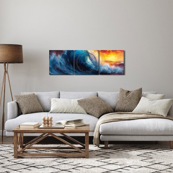 Obraz - Vlna v západu slunce (s hodinami) (90x30 cm)